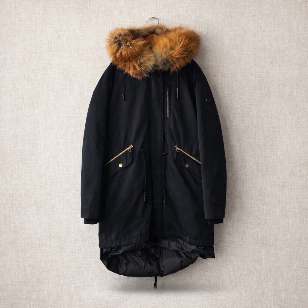 RUDSAK Mona 3-in-1 Fur Trim Parka Black Gold Hardware Luxury Winter Coat - Picture 2 of 16